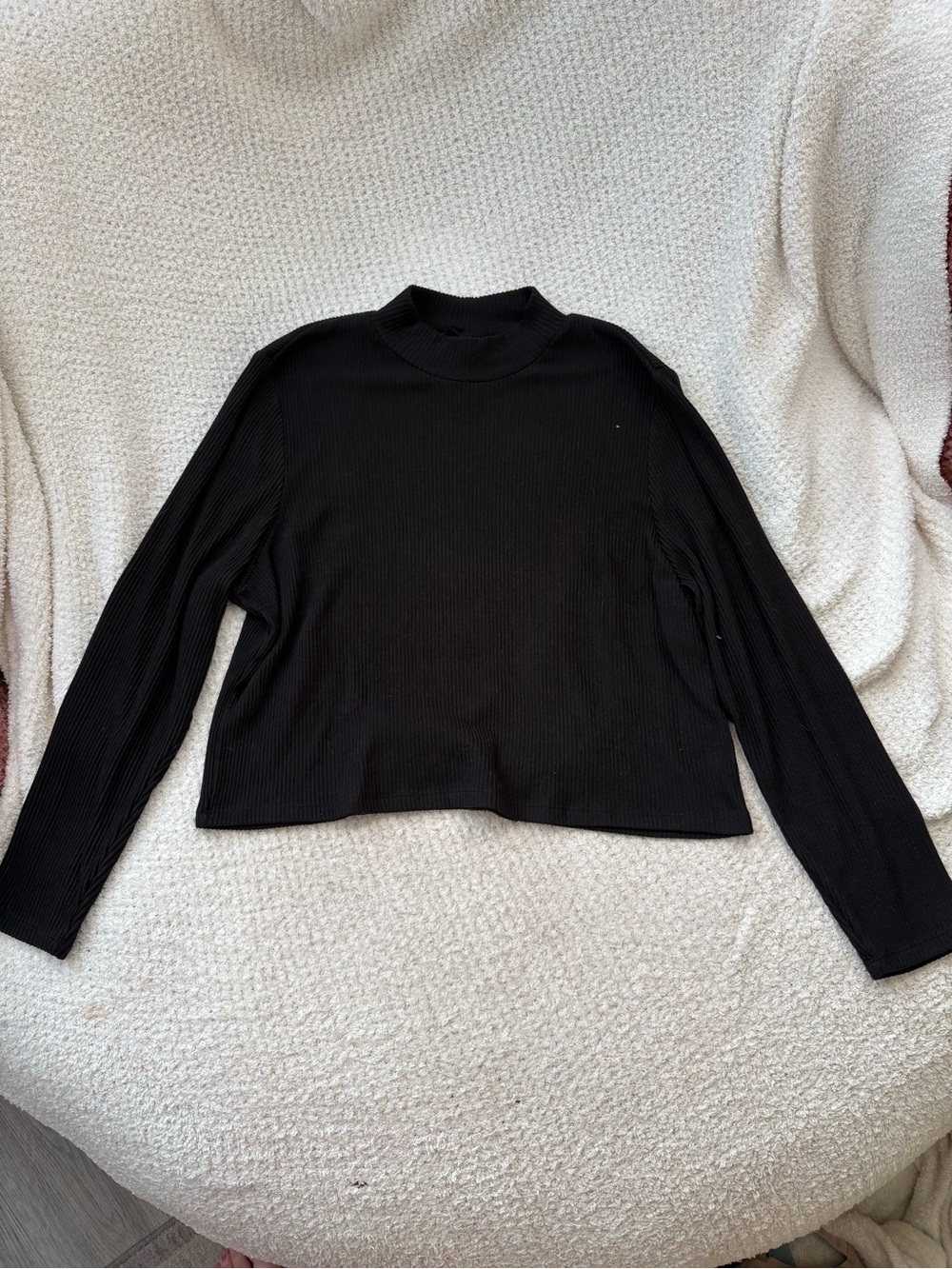 Black Ribbed Mock Neck Long-Sleeve Top